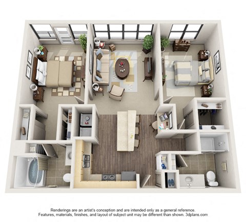 Floor plan for 2 beds, 2 baths, 1080 sqft